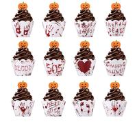 36pcs Halloween Cupcake Wrappers, Spooky Blood Bloody Hand Prints Muffin Case Cupcake Cake Surround Liners for Halloween Party Decorations Decor Baking Supplies Themed Dessert Displays