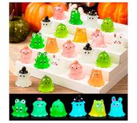 36Pcs Halloween Mini Resin Figures, Glow in Dark Tiny Resin Set, Small Ghost Frog Buny Pig Figures for Halloween Party Favors Bag Fillers Garden Dollhouse Deco