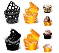 36pcs Happy Halloween Glitter Pumpkin Bat Wings Cake Wrappers Pick for Trick or Treat Honor Silhouette Theme Decor Supplies Baby Shower Boys Girls Birthday Party Baking Wrapping Decorations Set