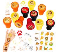 36PCS Lion Party Favors - 24PCS Temporary Tattoos & 12PCS Stamps - Ideal Safari Jungle Animal Themed Birthday Card Decorations Supplies Goodie Bag Baby Shower Kids Gifts Classroom Rewards Prizes