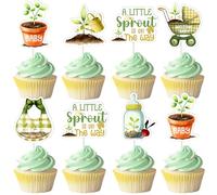 36pcs Little Sprout Baby Shower Cupcake Toppers, A Little Sprout Is On The Way Cake Decorations, Yellow Green Welcome Baby Cupcake Picks, Garden Theme Baby Shower Gender Reveal Party Supplies