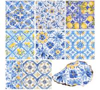 36pcs Mediterranean Decoupage Napkins - Mixed 9 Amalfi Coast Designs, 13x13 inch, Blue & Yellow Italian Lemon Tile Paper Napkins for Crafts, DIY, and Home Décor