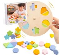 36pcs Montessori Wooden Toys Set Blocks Spinning Wood Shape Sorting