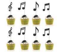 36PCS Music Cake Toppers, Black Glitter Musical Notes Cake Decorations Personalised Happy Birthday Music Notes Cakes Decorations for Musical Symbol Concert Theme Party Decor Supplies