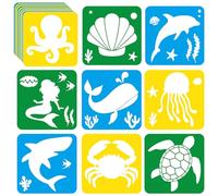 36Pcs Ocean Animal Drawing Stencils 8 Inch Sea Creatures Sidewalk Chalk Stencils Large Washable Reusable Mermaid Dolphin Shark Primary Shape DIY Craft Template for Painting on Wood Wall Rocks Canvas