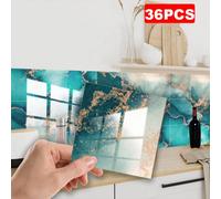 36Pcs Ocean Blue Marble Tile Stickers Wall Sticker Self-Adhesive Stick On Kitchen Bathroom