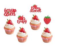 36Pcs Oh Baby Strawberry Cupcake Toppers Glitter Strawberry Shortcake Cupcake Toppers Berry Cupcake Picks Strawberry Shortcake Baby Shower Decorations for Baby Shower Kids Birthday Party Supplies
