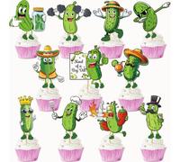 36PCS Pickle Party Cupcake Toppers Pickle Birthday Cake Decorations Cute Cartoon Kind Of A Big Dill Cucumber Pickle Decorations for Pickle Party Decorations Pickle Birthday Decorations