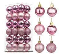36Pcs Pink Baubles for Christmas Tree,4cm Mini Shatterproof Plastic Christmas Balls Ornaments with Strings,6 Design Xmas Baubles Hanging Balls for Indoor Outdoor Xmas Holiday Wedding Party Decor