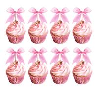 36Pcs Pink Bow Cupcake Toppers Cute Bow Cake Toppers Happy Birthday Ribbon Cupcake Topper Decorations for Coquette Bowknot Cakes Topper Theme Party Bachelorette Bridal Engagement Wedding Baby Shower