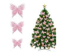 36pcs Pink Christmas Tree Butterfly Decorations, 3D Hollow Butterfly Ornaments with Clips for Xmas Tree Hanging Wall Decor