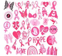 36pcs Pink Ribbon Iron on Patches Breast Cancer Awareness Embroidered Sew Applique Repair Patch Heart Butterfly Sunflower Rainbow DIY Crafts for Women Girls Clothing Jacket Jeans Pants Dress Backpack