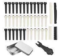 36PCS Plastic Acoustic Guitar Bridge Pins Pegs with 2 PCS Guitar Saddle Nut and Bridge Pin Puller Remover, Ivory & Black