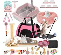36PCS Premium Kitten Starter Kit for Indoor Cats - Complete Cat Essentials Set with Stainless Steel Litter Box, Carrier Bag, Bed, Toys, Mat & Accessories - All-in-One New Cat Owner Kit