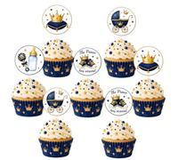 36Pcs Prince Cupcake Toppers The Prince Has Arrived Baby Shower Decorations | Blue Gold, Crown Baby Carriage Feeding Bottle Cupcake Toppers, Royal Cake Decor, for Boy Baby Shower, Gender Reveal Party