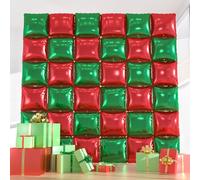 36pcs Red and Green Square Foil Balloons Kit - Christmas Balloon Garland Backdrop Wall for Holiday, Birthday, Graduation Party Decorations(with Straws & Ribbon)