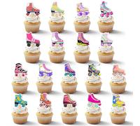 36Pcs Roller Skate Cupcake Toppers, Vintage Neon Glow Skating Cake Toppers, 80s Roller Rink Theme Retro Dessert Picks Party Decorations Birthday Party Supplies for Kids