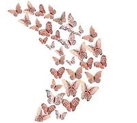36Pcs Rose Gold 3D Butterfly Wall Stickers， Metallic Art Sticker ，Butterfly Wall Decals for Home Decor Butterflies Fridge Sticker Room Decoration Party Wedding Décor