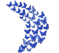 36Pcs Royal Blue 3D Butterfly Wall Stickers， Metallic Art Sticker ，Butterfly Wall Decals for Home Decor Butterflies Fridge Sticker Room Decoration Party Wedding Décor