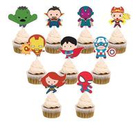 36pcs SENSUNIQ Cartoon Superhero Cupcake Topper, Birthday Party Cake Decoration Supplies Super Heroes Cupcake Toppers, Super Heroes Party Supplies, Christmas, New Year Gift