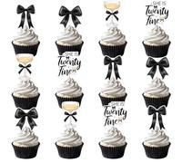 36Pcs She Is Twenty Fine Cupcake Topper Black Bow 25th Birthday Party Decorations Modern Twenty Fine Birthday Decor for Women Girls 25th Birthday Party Decor Supplies