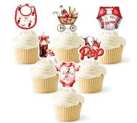 36Pcs Shes Ready to Pop Cupcake Toppers Retro Soda Fountain Baby Shower Decorations, Red Coquette Soda Theme Gender Reveal Party Decor