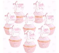 36Pcs She's Tying the Knot Cupcake Toppers Bow Bride to Be Bachelorette Party Cake Decorations Double Sided Printed Cupcake Toppers Round for Women Bridal Shower Engagement Wedding Party Supplies