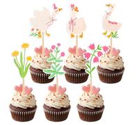 36PCS Silly Goose Cupcake Toppers Birthday White Goose Baby Shower Theme Decorations Cake Topper Decorations for Boy Girl Birthday Baby Shower Cake Decor Party Supplies