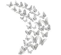 36Pcs Silver 3D Butterfly Wall Stickers， Metallic Art Sticker ，Butterfly Wall Decals for Home Decor Butterflies Fridge Sticker Room Decoration Party Wedding Décor