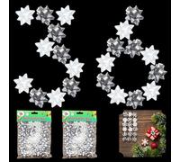 36PCs Silver & White Large Christmas Metallic Gift Bows Assortment, Self Adhesive Foil Metallic Bows For Christmas and Holidays