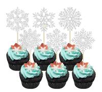 36Pcs Snowflake Cupcake Toppers Frozen Cupcake Picks Winter Frozen Theme Party Christmas Baby Shower Wedding Decoration Supplies Winter Wonderland Theme Cupcake Topper Sliver