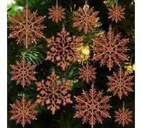 36pcs Snowflakes-Christmas Tree Decorations, Snowflake Ornaments for Tree, Plastic Glitter Red Gold Snow Flakes Ornaments, Christmas Indoor Winter Wonderland Frozen Birthday Party Holiday Home Decor