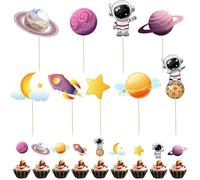 36Pcs Space Astronaut Cupcake Toppers, Easy To Install Space Astronaut Cake Topper Astronaut Birthday Party Decorations, Moon Star Planet Cupcake Earth Planet Outer Space Cake Decorations