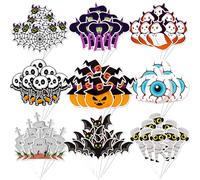 36pcs Spooky Cupcake Toppers, Halloween Cupcake Toppers Pumpkin Ghost Bat Black Spider Skull Tombstone Mummies, Happy Birthday Decor for Scary Party Supplies