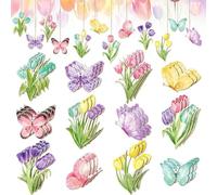 36Pcs Spring Ornaments for Tree Wood Butterfly Peony Ornaments Wooden Hanging Ornaments for Small Tree Decoration DIY Craft Easter Party Home (Glitter Butterfly)