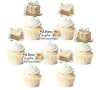 36Pcs Storybook Cupcake Toppers A New Chapter Will Soon Begin Baby Shower Decorations White Bow Floral Book Cupcake Picks New Chapter Cake Decorations for Baby Shower Supplies