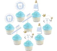 36Pcs Tooth Cupcake Toppers Blue First Tooth Cake Decorations Dental Themed Baby Shower Cupcake Toppers Dentist Party Decor for Boys Dental Graduation Birthday Party Baby Shower Decor Supplies