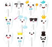 36pcs Tooth Cupcake Toppers First Tooth Party Cake Cupcake Picks Decorations for Babys Teeth Theme Party Dental Graduation Birthday Party Supplies