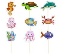 36Pcs Under the Sea Cupcake Toppers - Cute Ocean Animal Decorations with Turtles, Octopus, Seahorse & Coral for Baby Shower, Birthday Party, Mermaid Theme Cake Decor Supplies