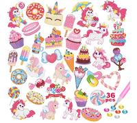 36Pcs Unicorn Stickers, Diamond Painting Stickers Kits for Kids, 5D Diamond Art Mosaic Sticker Numbers Kits, DIY Creative Handmade Art and Craft Gifts for Boy Girl Birthday Christmas