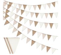 36PCS Vintage Burlap Bunting Banner, 12M Boho Hessian Bunting Reusable Beige Brown Linen Triangle Flag Pennant for Baby Shower Birthday Wedding Garden Party Outdoor Hanging Decor (Beige + Brown)