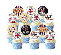 36PCS VJ Day 80th Anniversary, VJ Day Cake Toppers, Europe 1945 UK Round Party Supplies Commemorative Cupcakes Picks Toppers