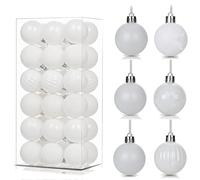 36Pcs White Baubles for Christmas Tree,4cm Mini Shatterproof Plastic Christmas Balls Ornaments with Strings,6 Design Xmas Baubles Hanging Balls for Indoor Outdoor Xmas Holiday Wedding Party Decor