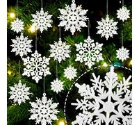 36pcs White Flocked Christmas Snowflake Ornaments, Hanging Velvet Snow Flakes for Christmas Tree Decorations Winter Wonderland Frozen Birthday Party Holiday Home Decor Craft Snowflakes
