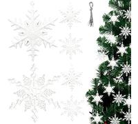 36Pcs White Glitter Snowflake Winter Snowflake Ornaments, Hanging Glitter Snowflake for Christmas Tree & Garland Decorations