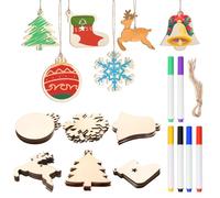 36pcs Wooden Christmas Decorations Wooden Baubles Bells Snowflake Stocking Moose Christmas Tree Markers and Ropes Unfinished Wood Slices Hanging Ornaments for Crafts Kids DIY Painting Xmas Gifts
