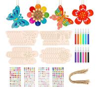 36PCS Wooden Craft Kits for Kids with Butterfly & Flower Painting, Arts and Crafts with Watercolor Pens Glitter Stickers, Creative Crafts for Kids Girls Boys Toddlers Halloween Christmas Gifts