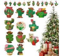 36Pcs Wooden Western Cowboy Cactus Christmas Tree Decorations with Rope, Hanging Western Christmas Ornaments Supplies Double-Sided Printing Xmas Decorations