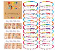 36Set Back to School Bracelet First Day of School Bracelet Welcome Brac-elet Back to School Cards Kindergarten Bra-celets with Adorable Letters Beads Wish Cards Colorful Bra-celets Bulk for Boy Girl