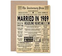 36th Anniversary Card for Men Women - Vintage Newspaper Married in 1989 - Happy 36 Year Wedding Anniversary Card for Partner Wife Companion Husband, A5 Anniversaries Greeting Cards